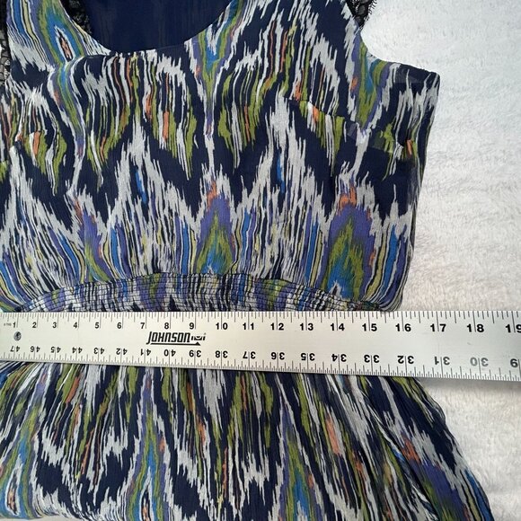 Sundance Womens Textured Ikat Print Silk Dress XL Multicolor Lace Cap Sleeves - Picture 9 of 11
